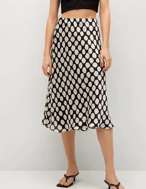 Fashion Black And White Printed Polka Dot Skirt:Asujewelry.com