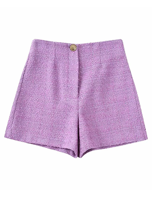 Fashion Purple Button Decorative Texture Shorts