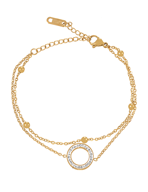 Fashion Gold Titanium Steel Double Chain Set Zircon Bracelet