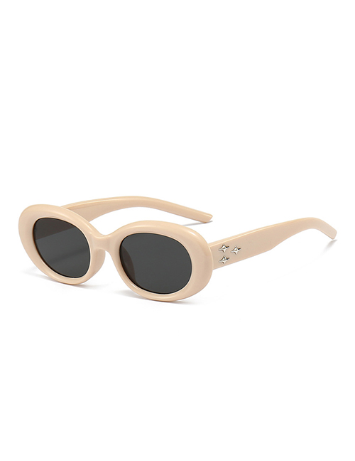 Fashion Off-white Frame Black Gray Film Pc Oval Sunglasses
