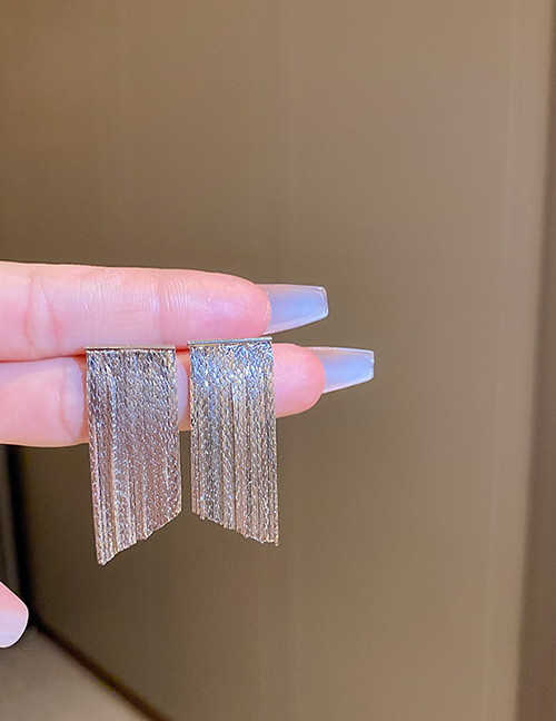 Fashion 40# Silver Square Tassel (real Gold Plating) Metal Chain Tassel Earrings