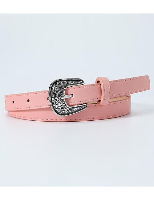 Fashion Pink Pu Carved Buckle Wide Belt