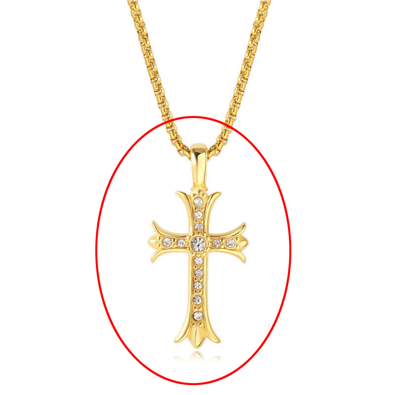 Fashion Gold Cross Pendant Titanium Steel Diamond Cross Men's Necklace ...