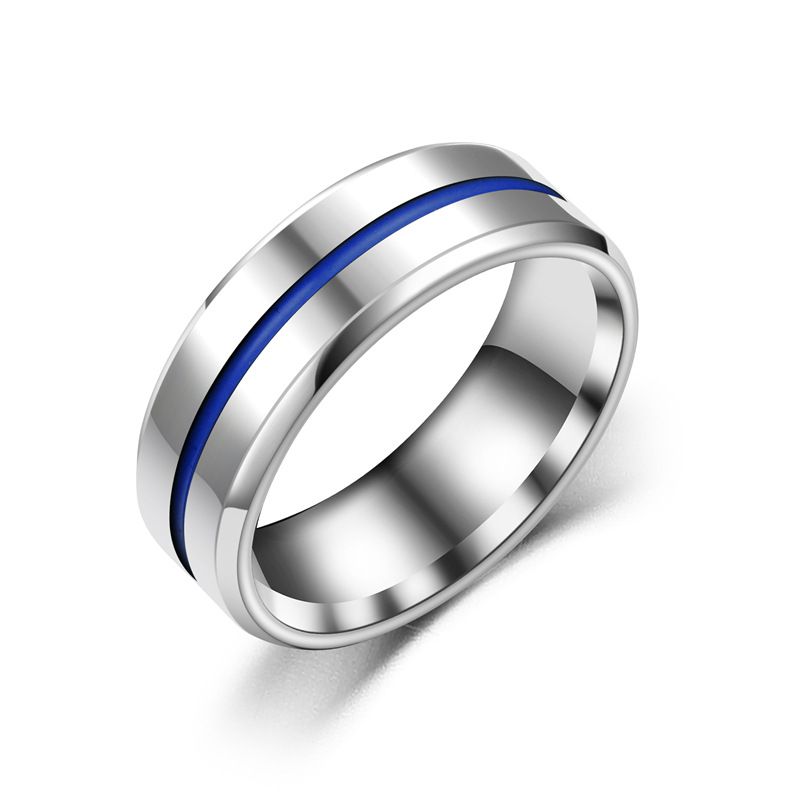 Fashion Steel Blue Stainless Steel Geometric Round Men's Ring ...