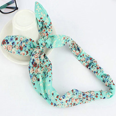 trendy Sky Blue Flower Pattern Decorated Bowknot Design Fabric Hair band hair hoop
