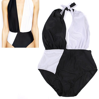 Art Black & White Mixed Color Siamese Simple Design Nylon Monokini ...