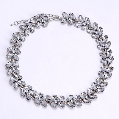 Glamour Antique Silver Diamond Decorated Leaf Shape Design:Asujewelry.com
