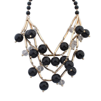 bardian Black Pearl Decorated Multilayer Design Alloy Bib Necklaces ...