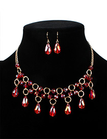 Fashion Red Water Drop Shape Decorated Jewelry Sets