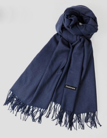 Fashion Navy Tassel Decorated Pure Color Scarf