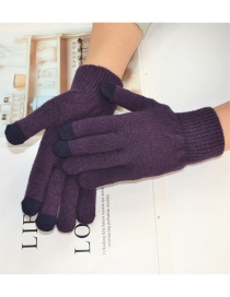 Fashion Purple Wool Touch Screen Plus Velvet Finger Gloves