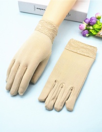 Fashion Khaki Wide-brimmed Lace-brushed Five-finger Gloves