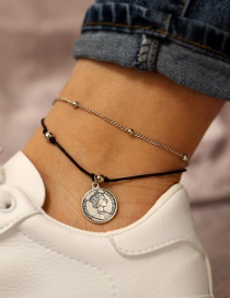 Fashion Silver Human Head Seal 2 Layer Anklet Set