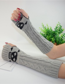 Fashion Light Gray Black Skull Long-sleeved Half-finger Gloves