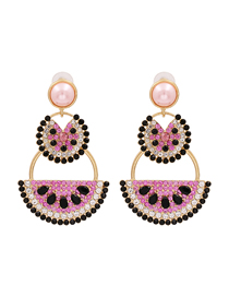Fashion Pink Watermelon Pomelo And Diamond Alloy Earrings