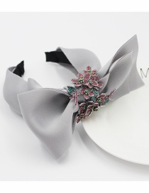 Fashion Gray Fabric Bow-knot Flower-studded Wide-brimmed Headband