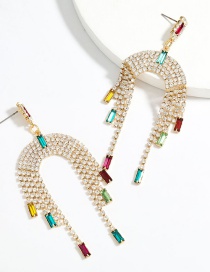 Fashion Color Arch Alloy Diamond Tassel Earrings
