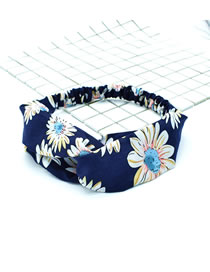 Fashion Blue Chrysanthemum Elastic Cross Silk Print Elastic Headband