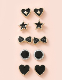 Fashion Geometric Black Drop Oil Pearl Diamond Alloy Fruit Flower Geometric Earrings Set