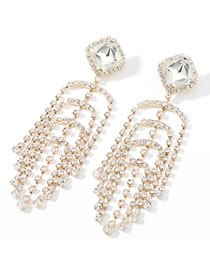 Fashion Gold Color Claw Chain Leaf Alloy Diamond Long Tassel Earrings