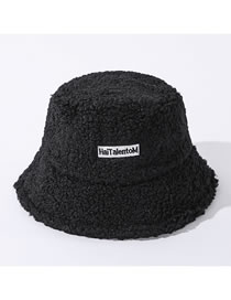 Fashion Black Lamb Wool Letter Mark Fisherman Hat