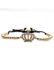 Fashion Golden Crown Micro-inlaid Zircon Crown Three-cut Round Braided Adjustable Bracelet Set