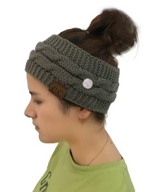 Fashion Pure Gray Dot Yarn Knitted Twist Letter Label Buckle Hollow Top Woolen Hat
