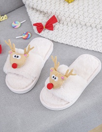 Fashion Beige Plush Christmas Deer Children Slippers