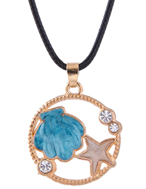 Fashion Blue Metal Shell Starfish Wax Rope Necklace