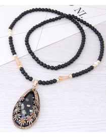 Fashion Black Metal Drop-shaped Beaded Necklace