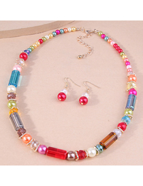 Fashion Color Alloy Geometric Pearl Crystal Beads Beaded Necklace Earrings Set