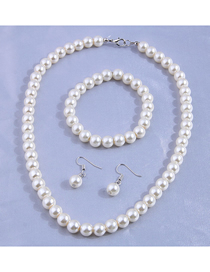 Fashion White Pearl Beaded Necklace Bracelet Stud Earrings Set