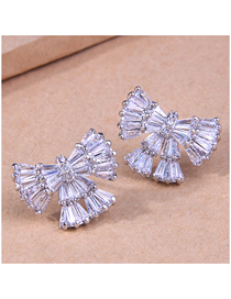 Fashion Silver Brass Zirconia Bow Stud Earrings