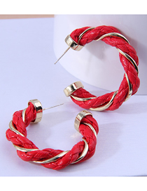 Fashion Red Alloy Pu Leather Braided C-shaped Earrings