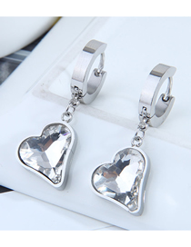 Fashion Silver Titanium Steel Glass Heart Earrings