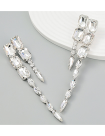 Fashion White Alloy Geometric Diamond Earrings