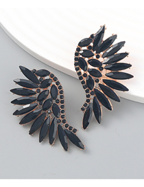 Fashion Black Alloy Diamond Geometric Wing Stud Earrings