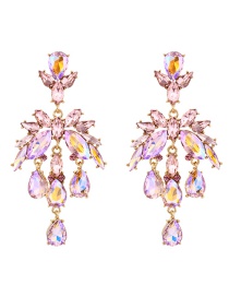 Fashion Pink Alloy Diamond Water Drop Geometric Stud Earrings