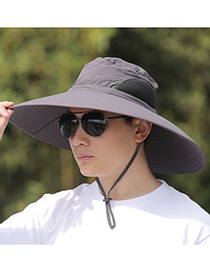 Fashion [15cm Brim] Half Net Dark Gray Polyester Big Brim Drawstring Bucket Hat