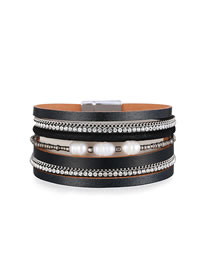 Fashion 1# Irregular Geometric Faux Pearl Broad Bracelet Magnetic Buckle