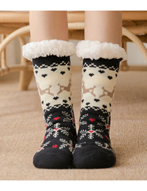 Fashion Navy Elk Christmas Mid-tube Print Floor Socks