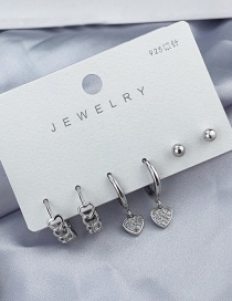 Fashion 8# Silver Color-plated Love Star Inlaid Zirconium Geometric Earrings Set