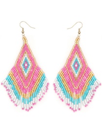 Fashion Pink Colorful Rice Beads Beaded Tassel Earrings