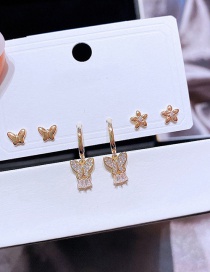 Fashion Gold Copper Inlaid Zirconium Butterfly Flower Earrings