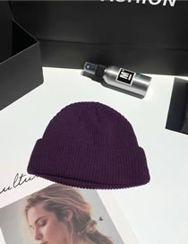 Fashion Deep Purple Woolen Knit Cuffed Landlord Hat