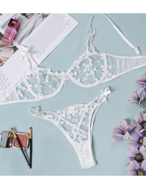 Fashion White Lace Crocheted Perspective Bowknot Underwear Set