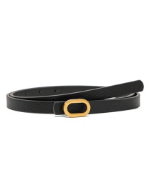 Fashion Black Alloy Oval Buckle Lychee Pattern Thin Belt