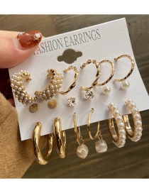 Fashion 1# Alloy Inlaid Pearl Geometric Pearl C-shaped Earring Set