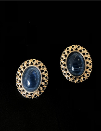 Fashion Blue Alloy Oval Gems Geometric Stud Earrings  Alloy
