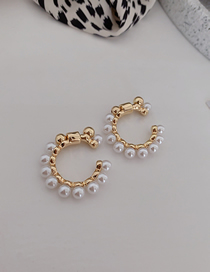 Fashion Gold Alloy Pearl C-shaped Earrings  Alloy